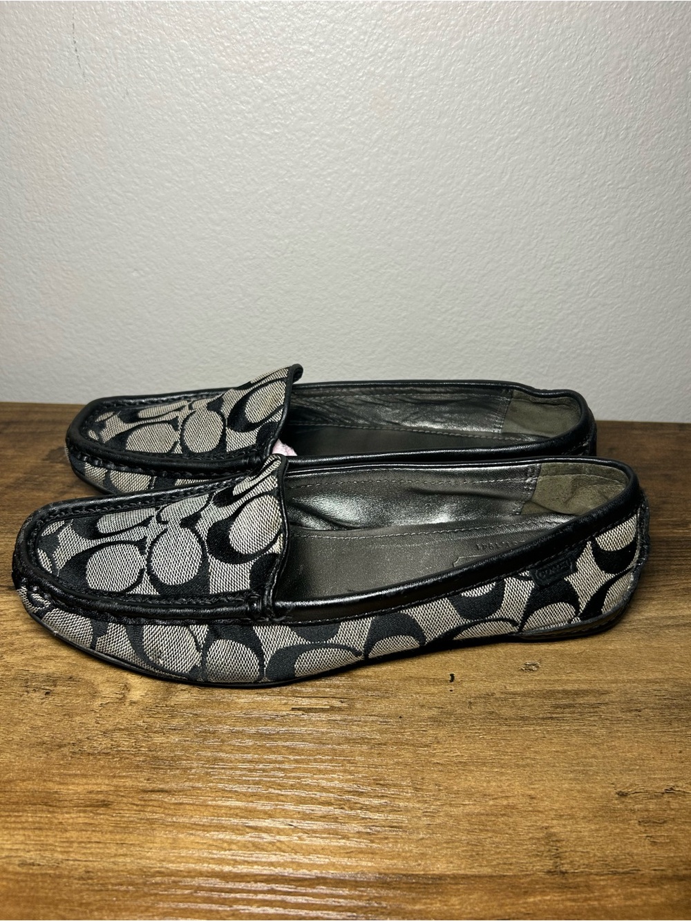 Coach Black & Gray Signature Canvas Slip-On Loafers